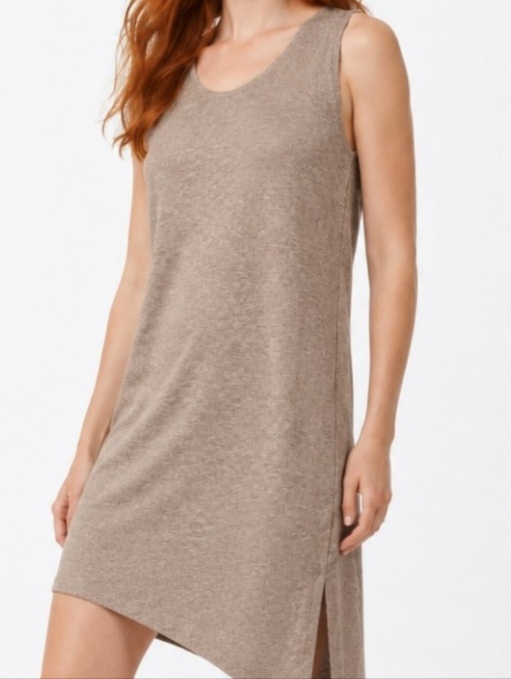 Lilla P Pima Cotton Modal Asymmetrical Hem Sleeveless Dress Small Taupe